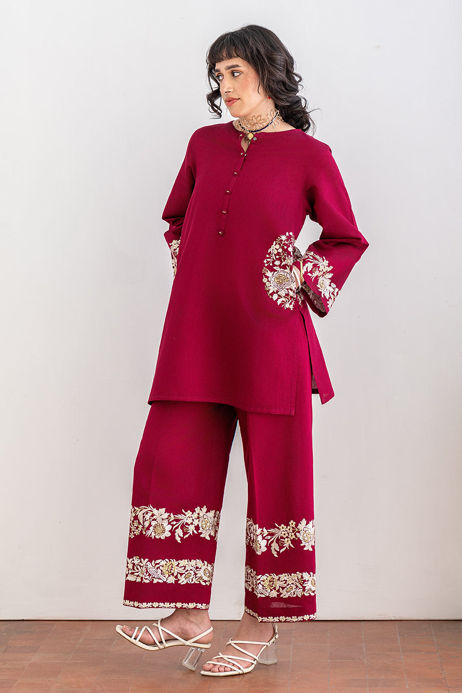 2 PIECE EMBROIDERED COTTON SILK SUIT