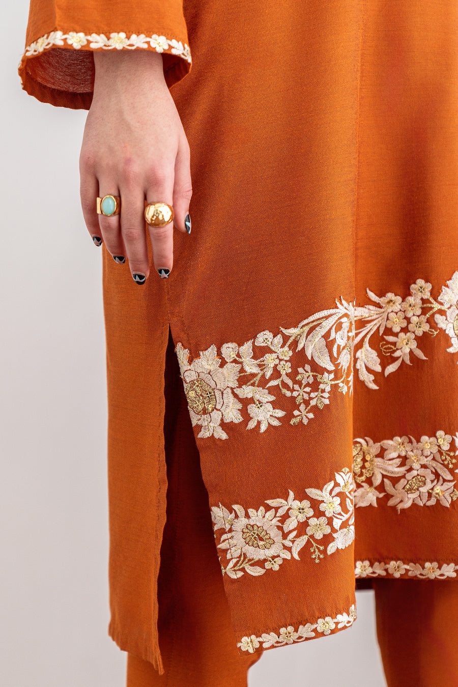 2 PIECE EMBROIDERED COTTON SILK SUIT
