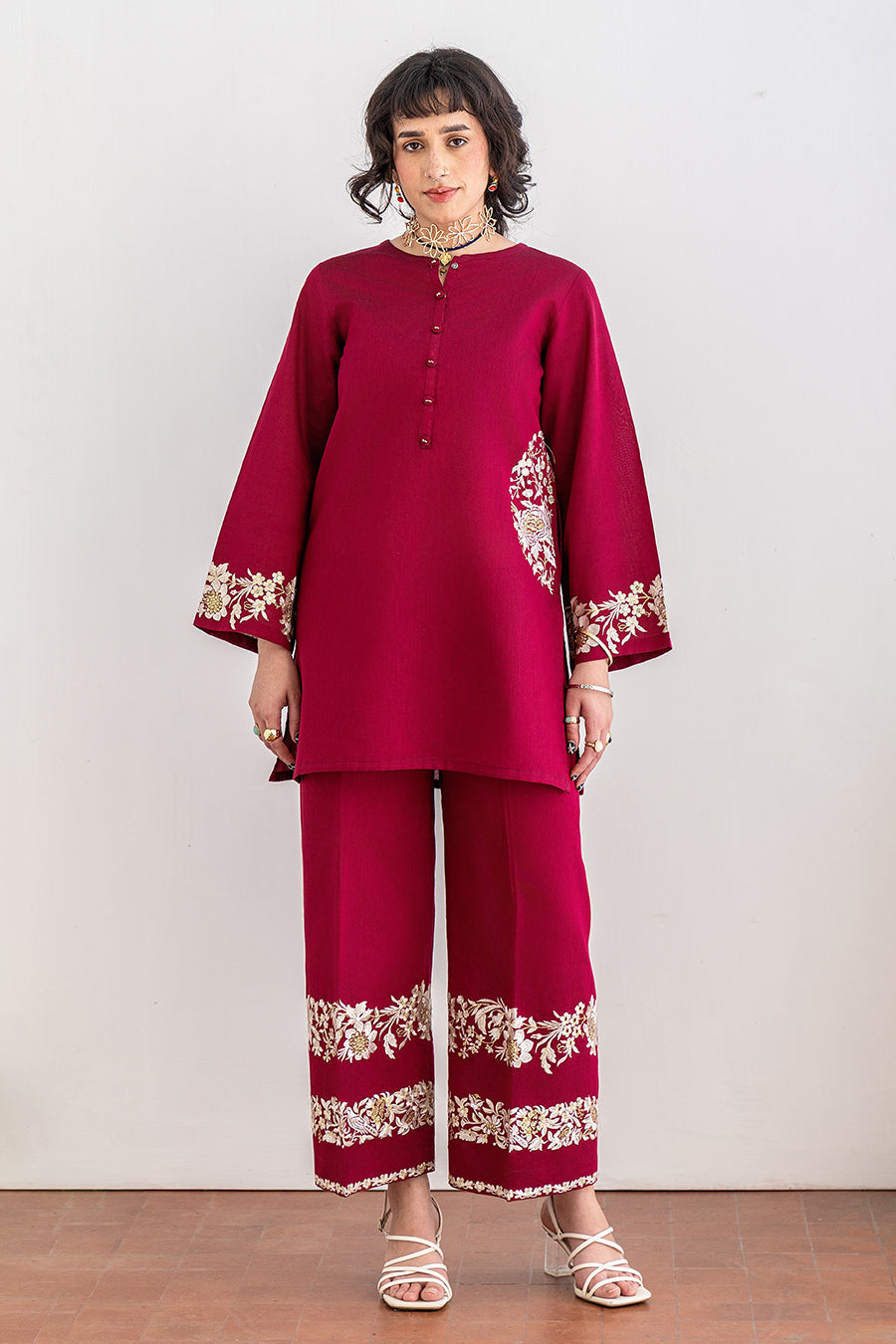 2 PIECE EMBROIDERED COTTON SILK SUIT