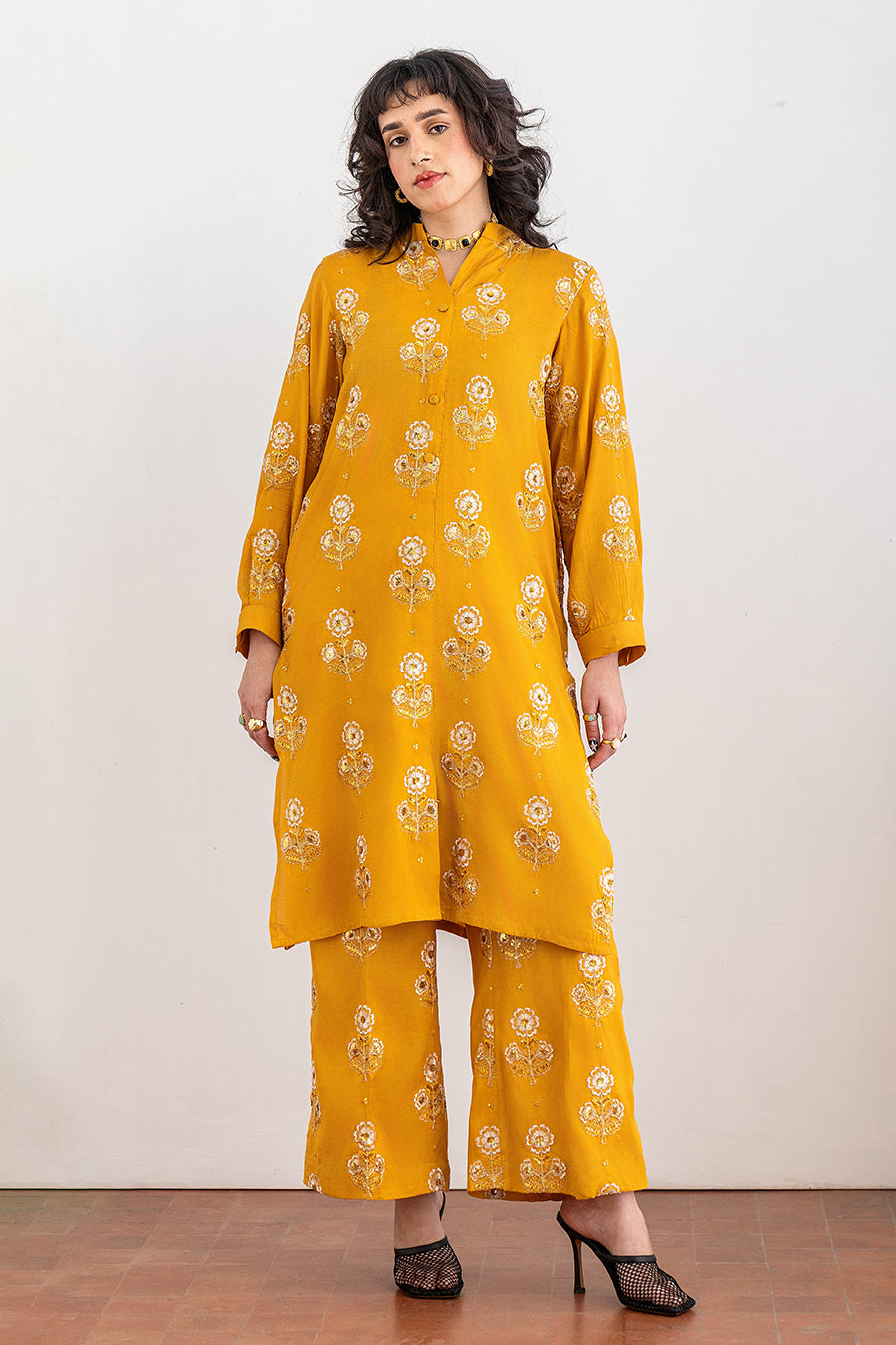 2 PIECE EMBROIDERED RAW SILK SUIT