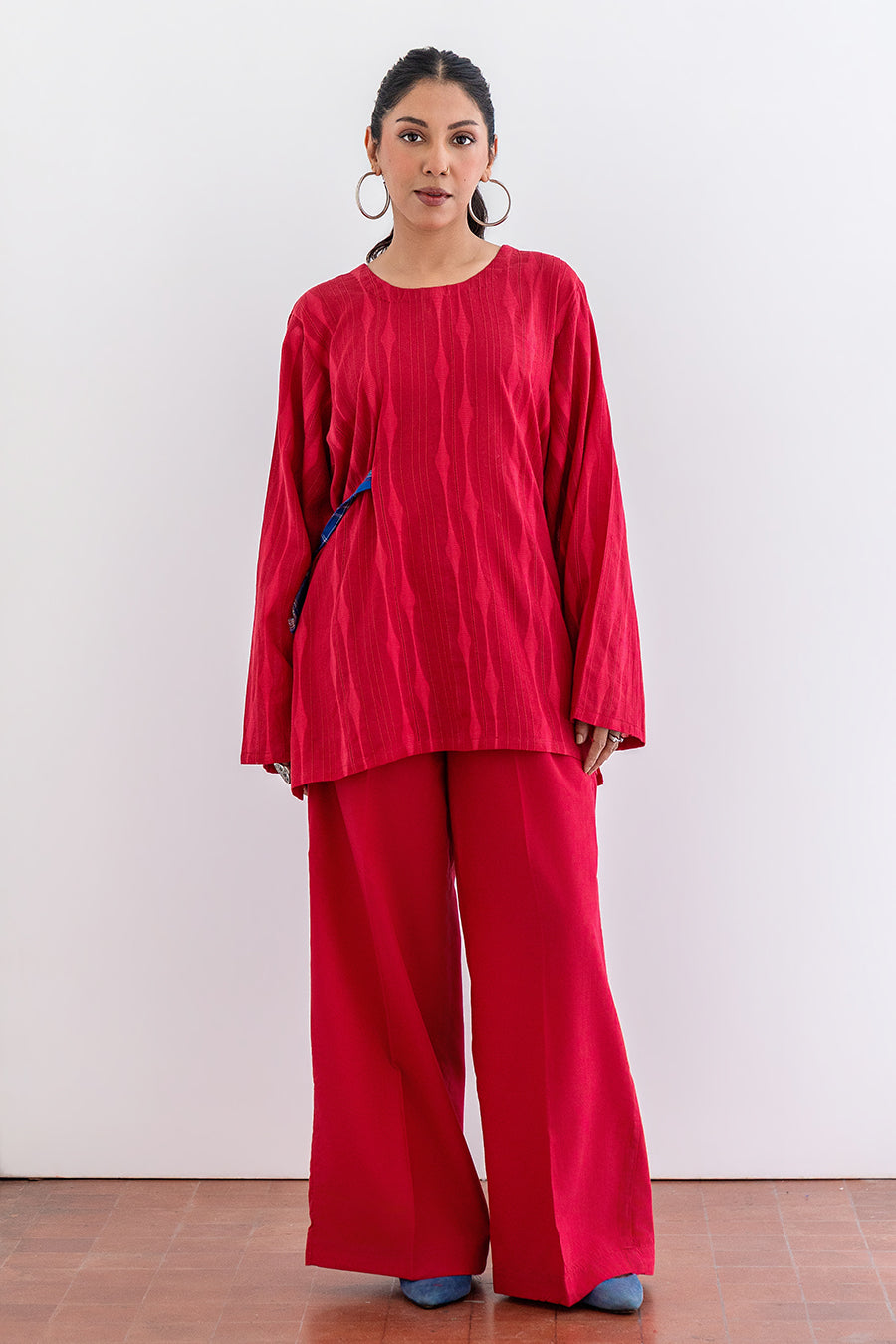 CRIMSON INDIGO BELTED CO-ORD SET